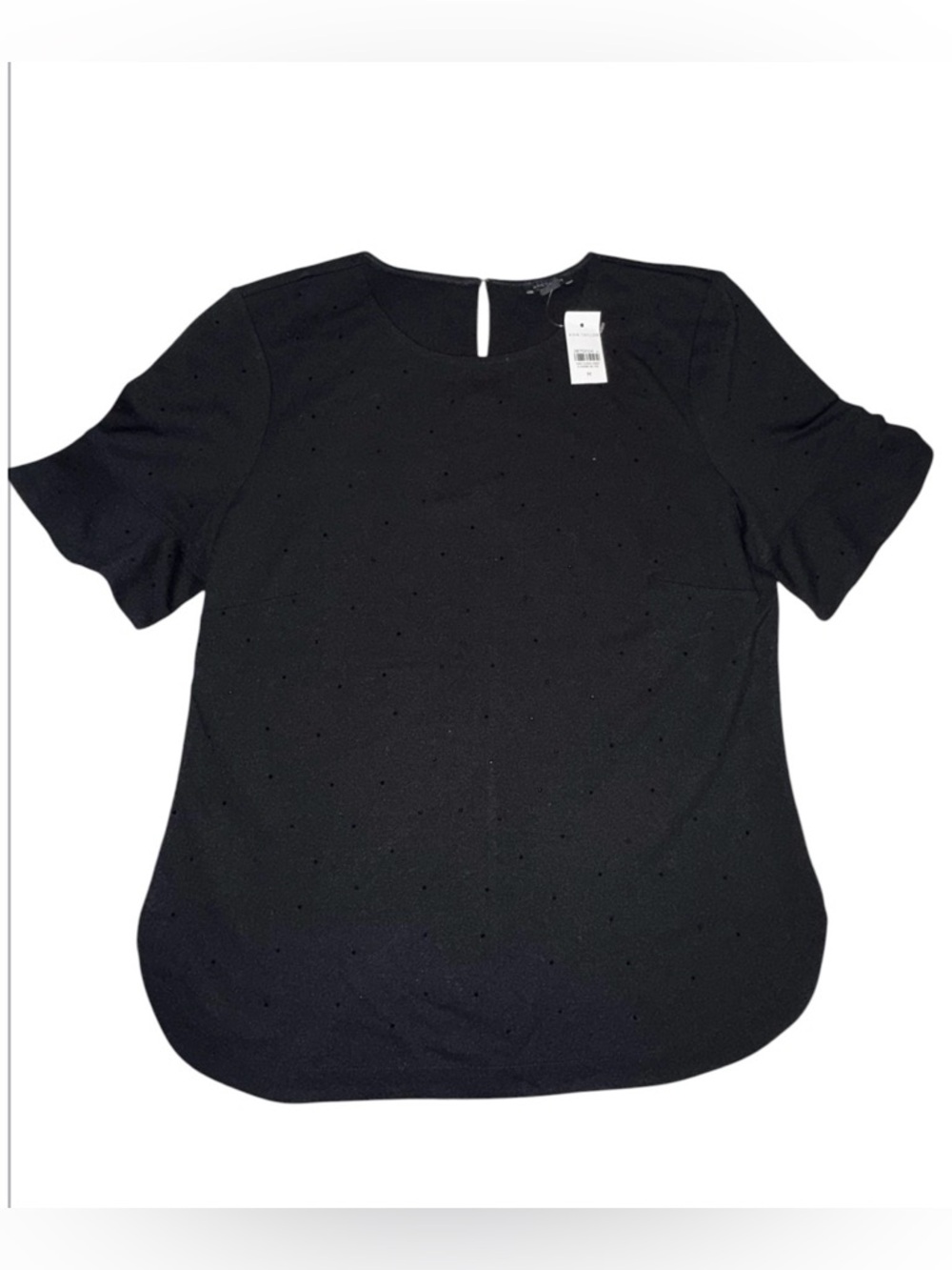 Ann Taylor Black Short Sleeve Dot-Texture Blouse